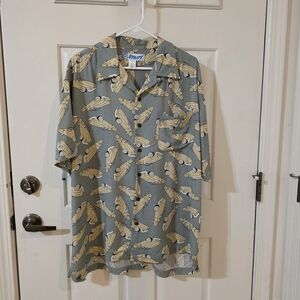 Utility Vintage Green/Gray/sage Shirt with Car Print